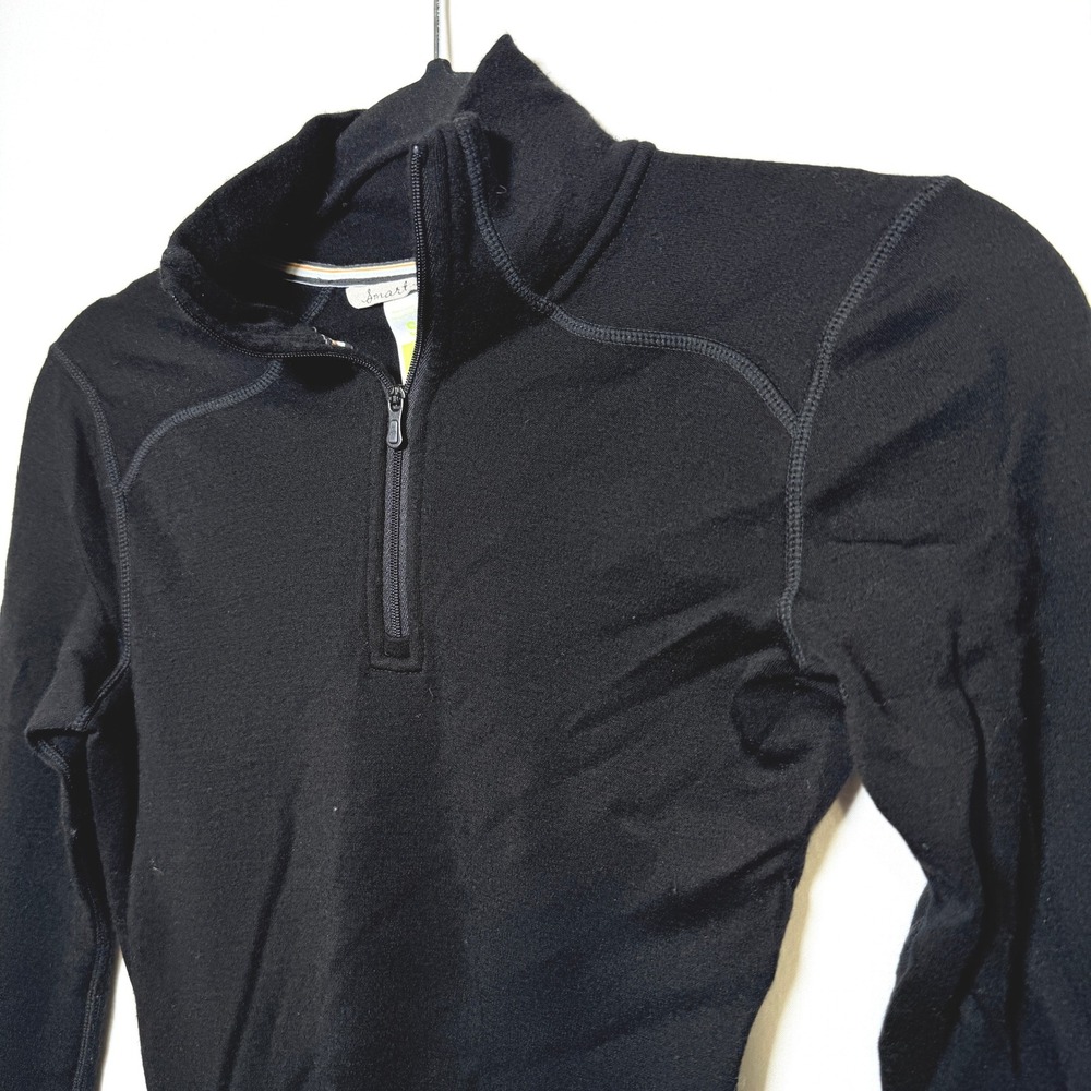 Smartwool Womens Black 100% Merino Wool Quarter Zip Base Layer Top Size S